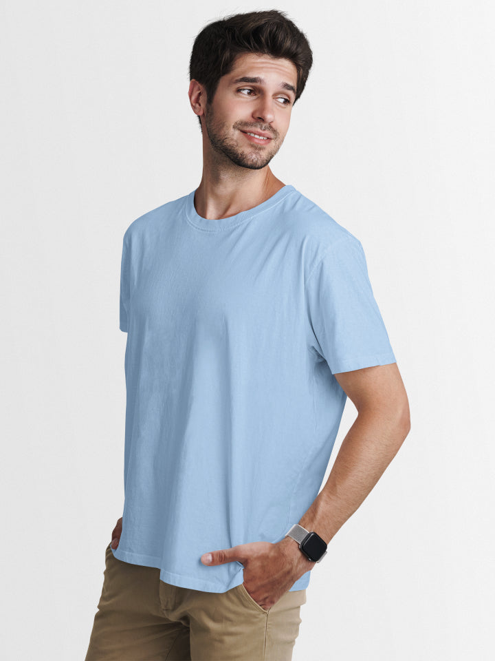 Men's Plain Baby Blue Regular Fit T-shirt by ZealforTee