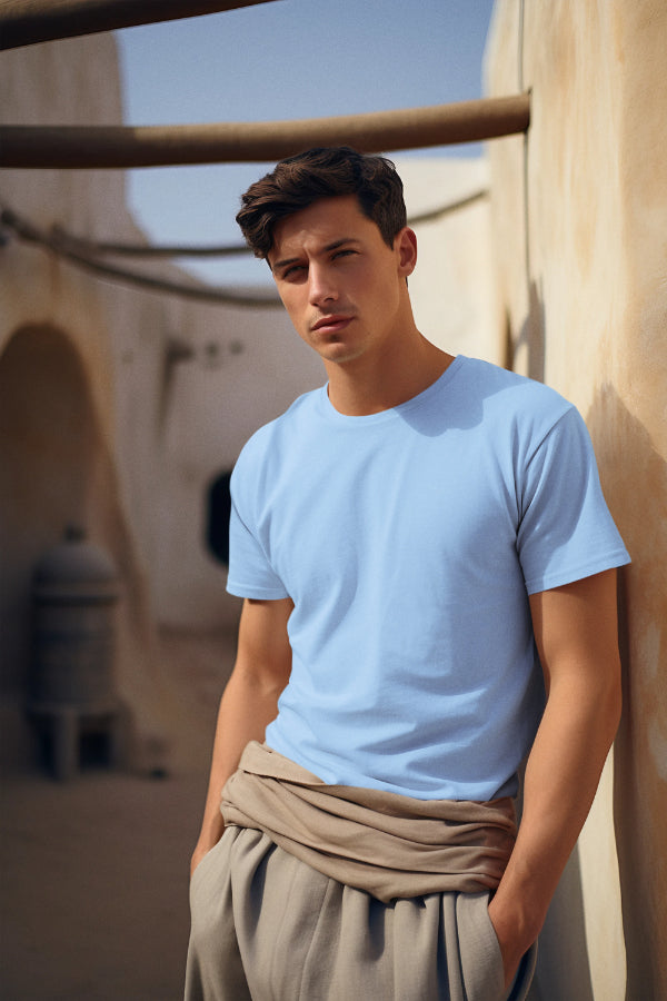 Men Solid Baby Blue Classic T-shirt by ZealforTee