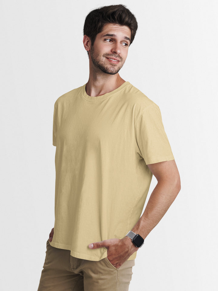 Men Solid Beige Classic T-shirt by ZealforTee