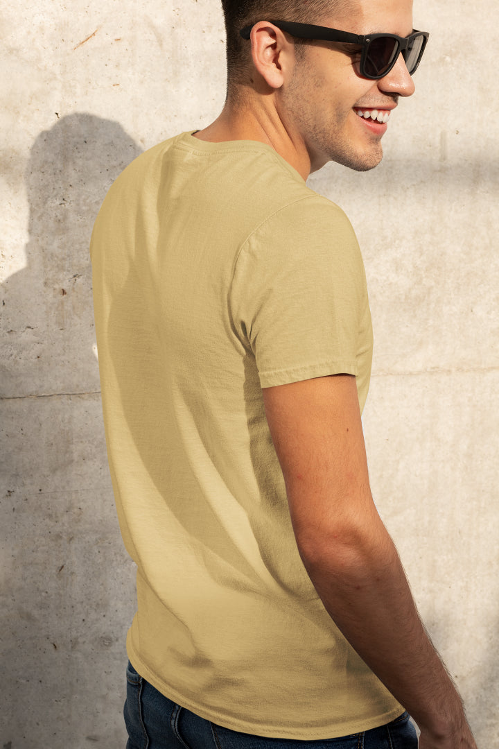 Men's Plain Beige Regular Fit T-shirt by ZealforTee