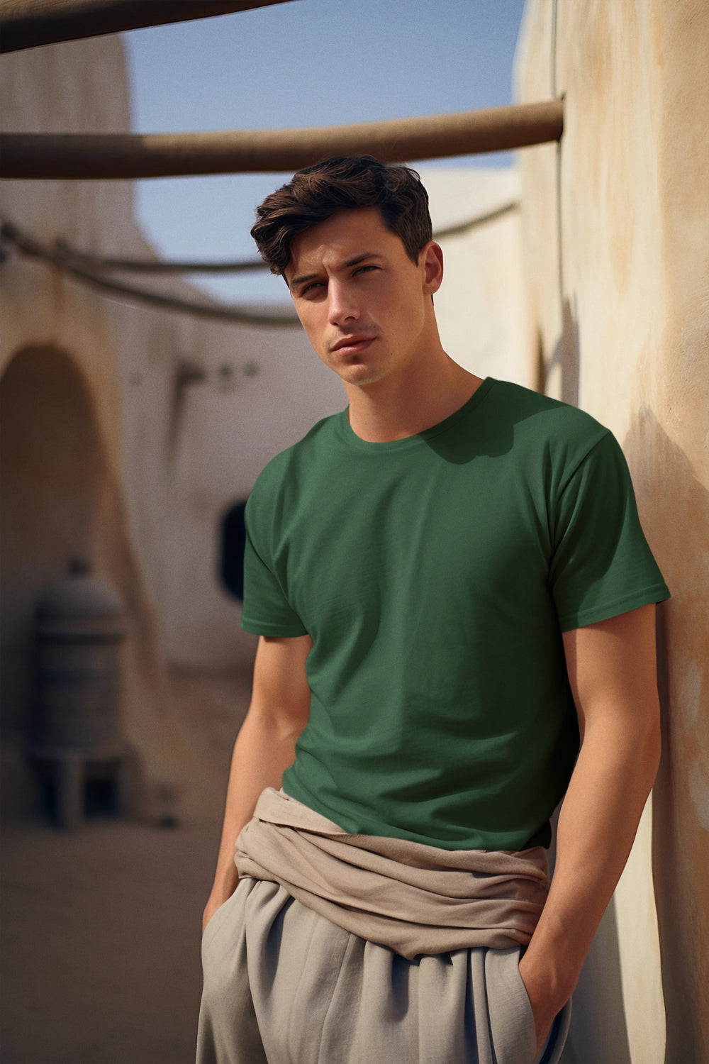 Men Solid Bottle Green Classic T-shirt by ZealforTee