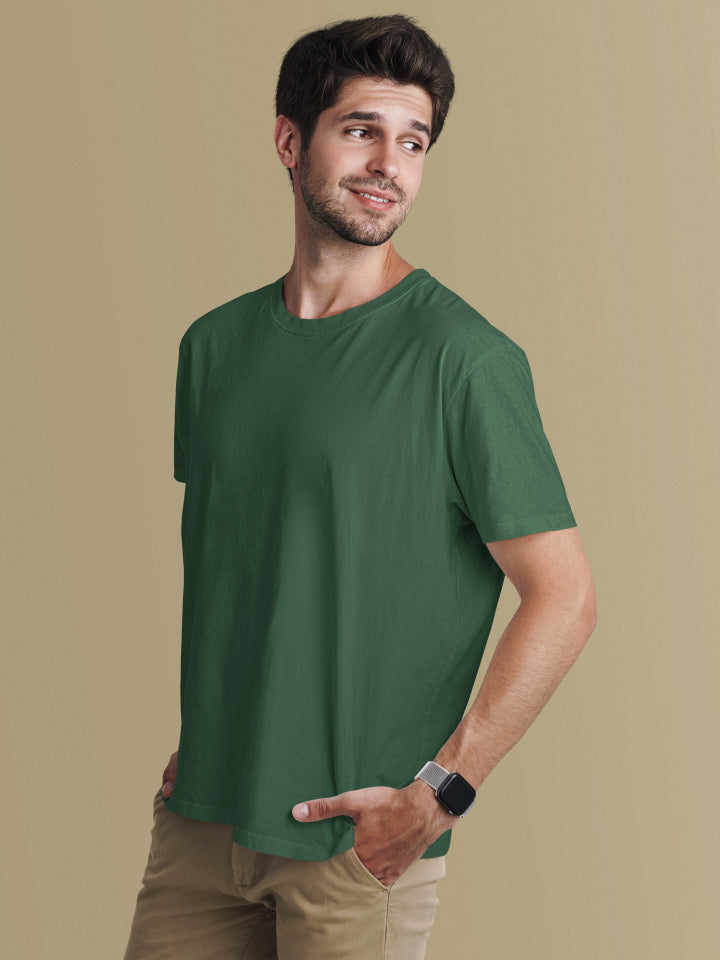 Men's Plain Bottle Green Regular Fit T-shirt by ZealforTee