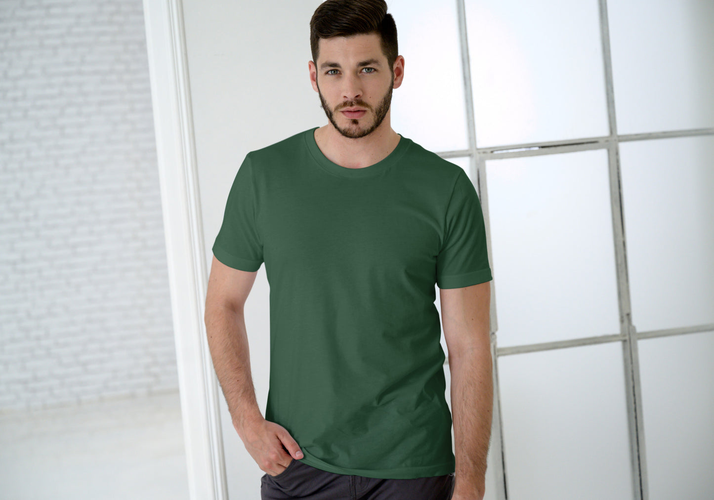 Men's Plain Bottle Green Classic T-shirt by ZealforTee