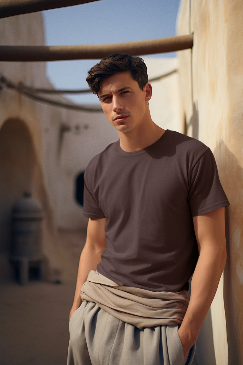 Men Solid Coffee Brown Classic T-shirt by ZealforTee