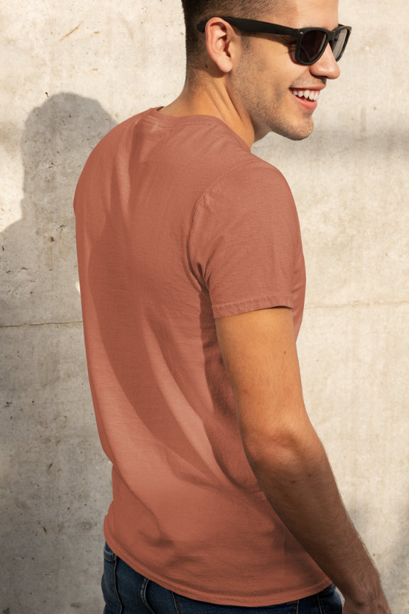 Men's Solid Coral Regular Fit T-shirt by ZealforTee