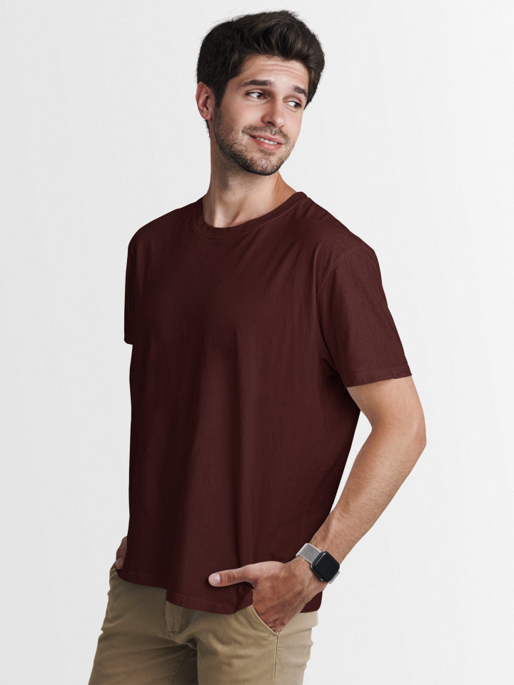Men's Plain Maroon Regular Fit T-shirt by ZealforTee