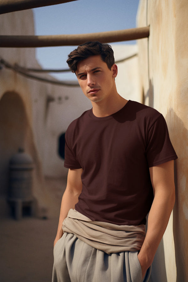 Men Solid Maroon Classic T-shirt by ZealforTee