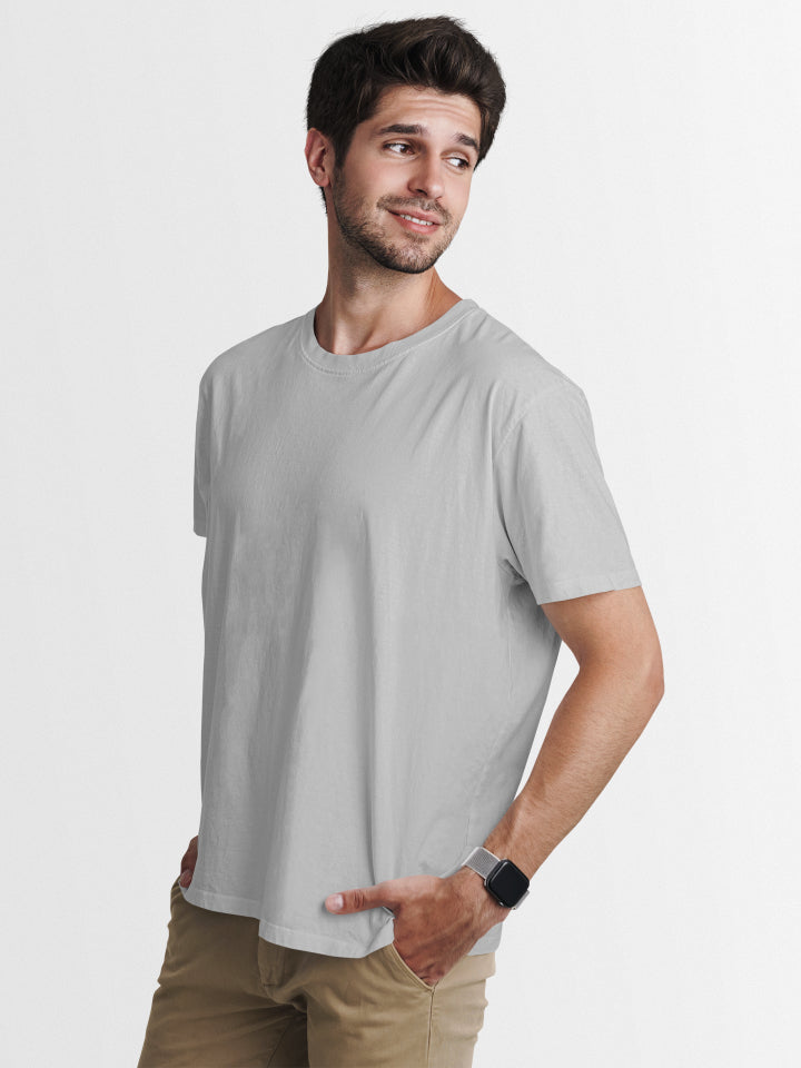 Men's Plain Grey Melange Regular Fit T-shirt by ZealforTee