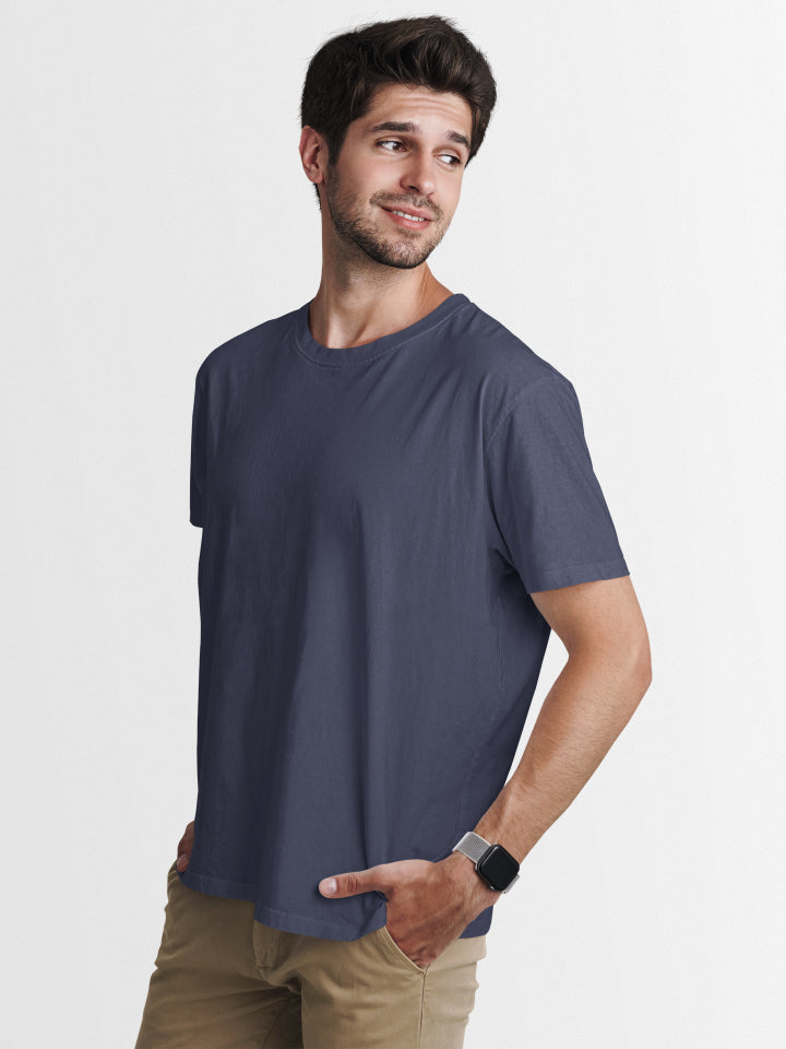 Men Solid Navy Blue Classic T-shirt by ZealforTee