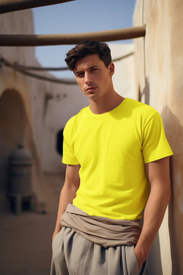 Solid New Yellow color T-shirt for Men by ZealforTee