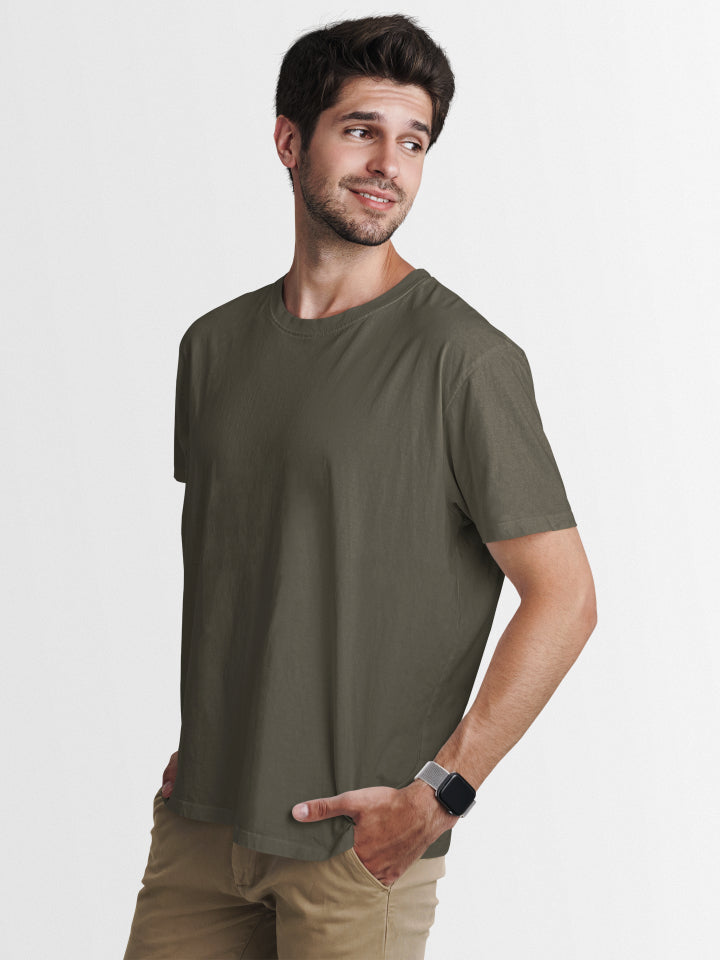 Men Solid Olive Grey Classic T-shirt by ZealforTee