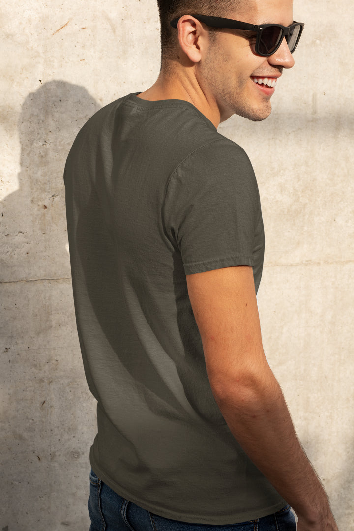 Men's Plain Olive Grey Regular Fit T-shirt by ZealforTee