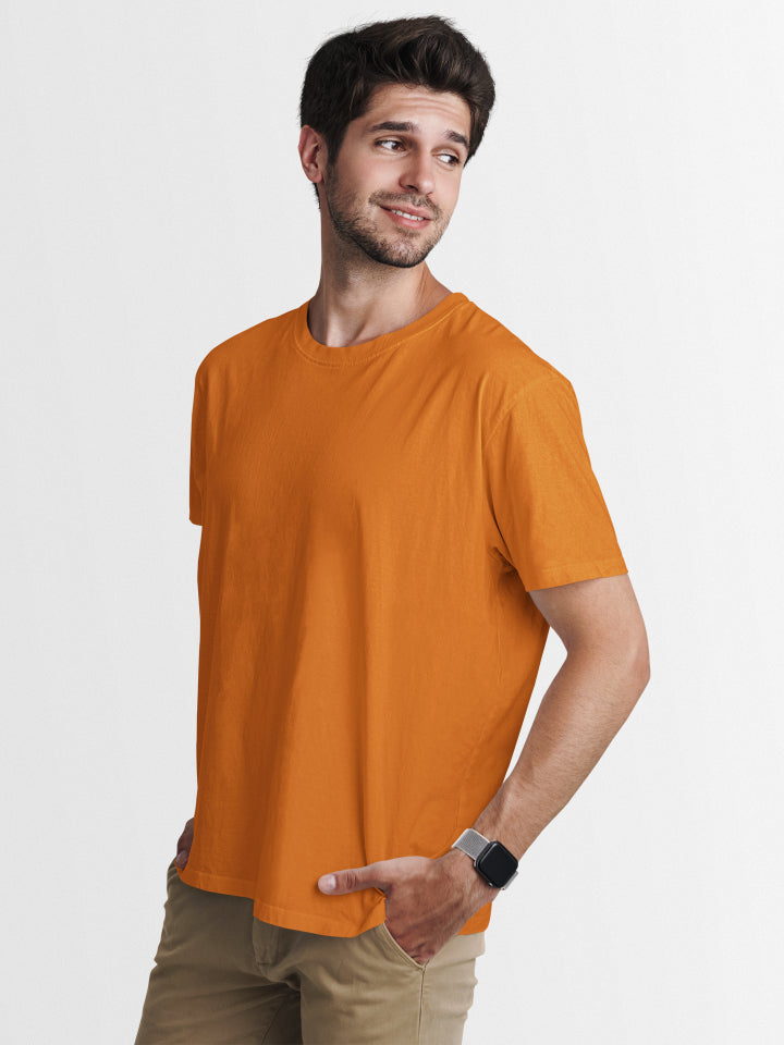 Men's Plain Orange Regular Fit T-shirt by ZealforTee
