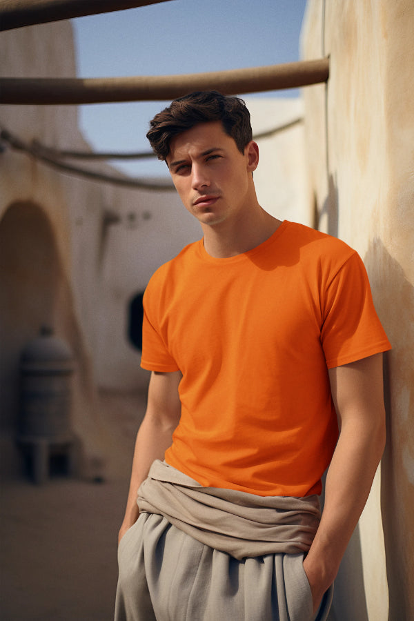 Men Solid Orange Classic T-shirt by ZealforTee