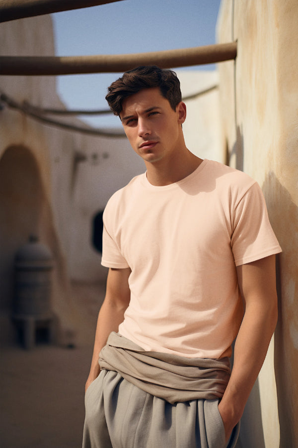 Men Solid Peach Classic T-shirt by ZealforTee