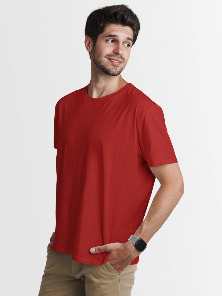 Men's Plain Red Regular Fit T-shirt by ZealforTee