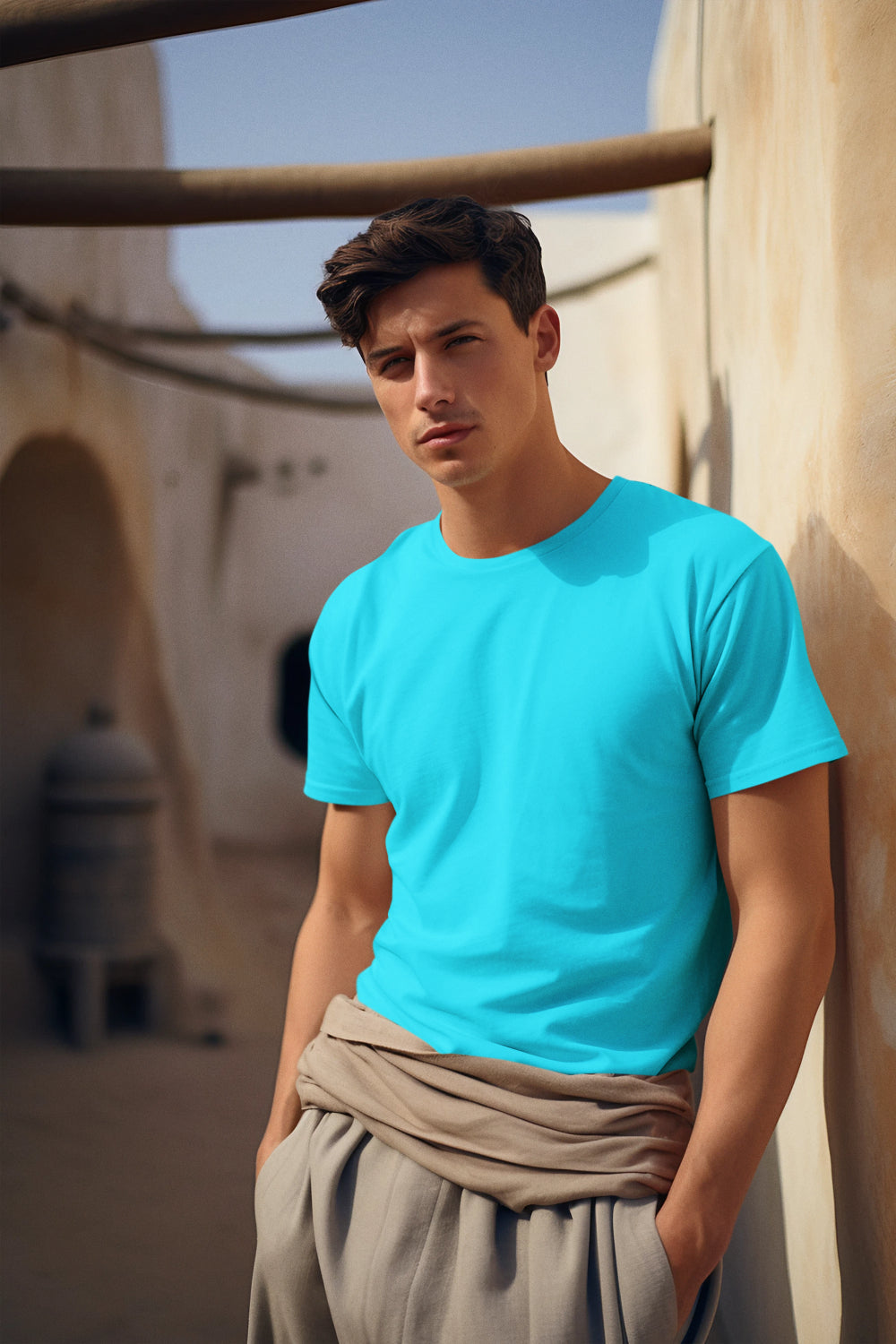 Men's Plain Sky Blue Regular Fit T-shirt by ZealforTee