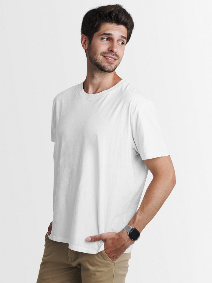 Men's Plain White Regular Fit T-shirt by ZealforTee