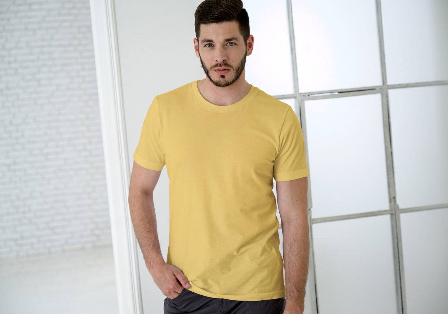 Men Solid Yellow Classic T-shirt by ZealforTee