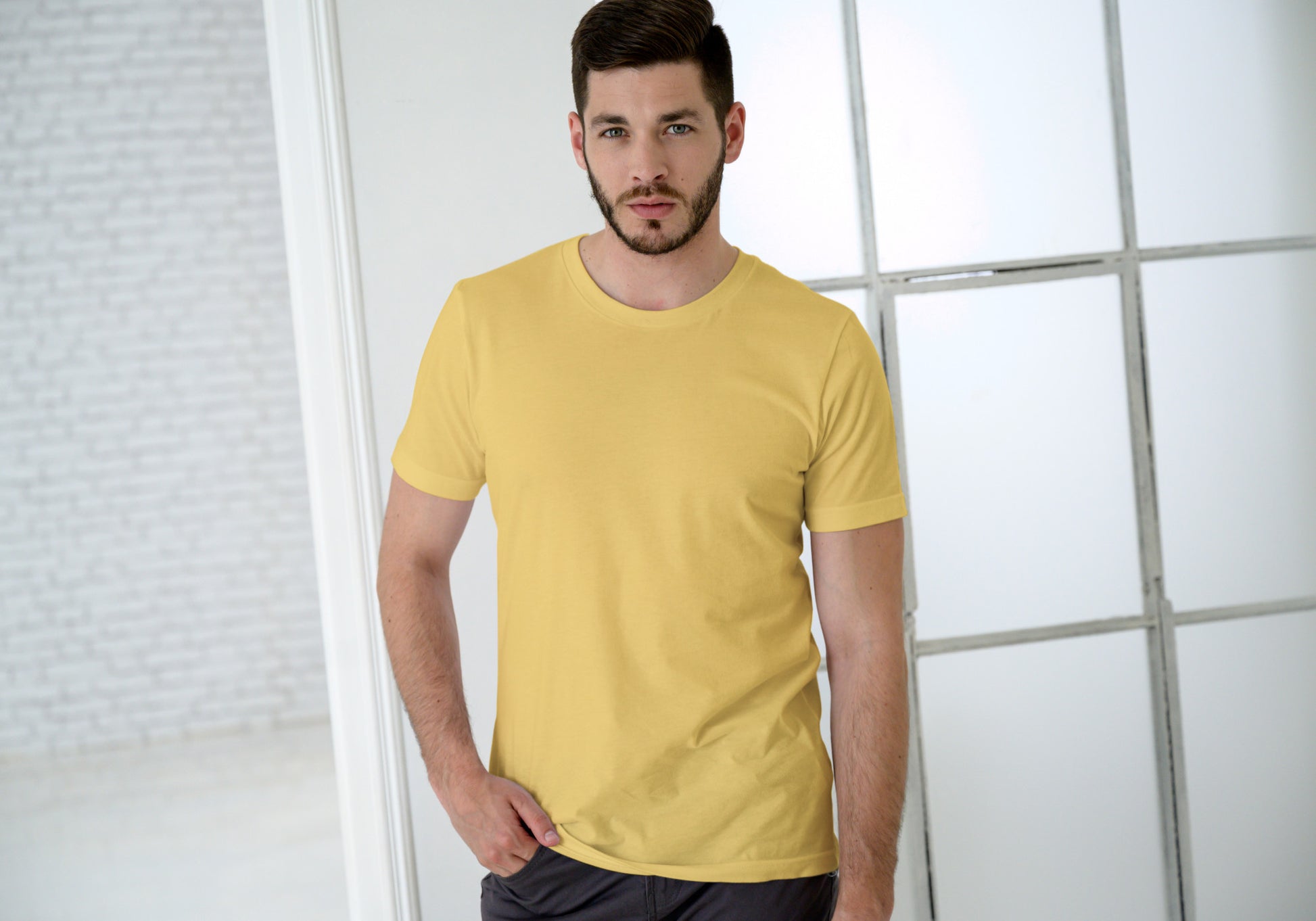 Men Solid Yellow Classic T-shirt by ZealforTee