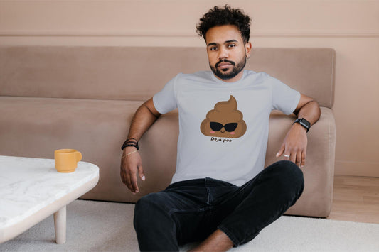 Men's Round Neck Deja Poo T-shirt Grey Melange by ZealforTee