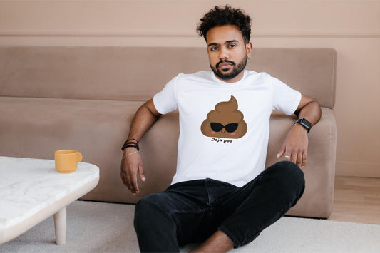 Men's Round Neck Deja Poo T-shirt Grey Melange by ZealforTee