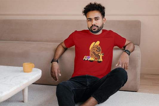 Men's Round Neck Potatoes on a Ride T-shirt Red by ZealforTee