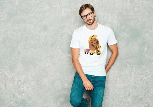 Men's Round Neck Potatoes on a Ride T-shirt White by ZealforTee