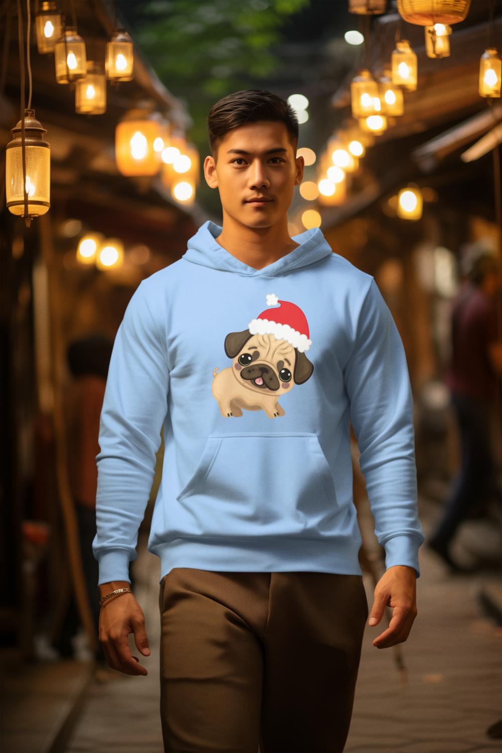 Men's Pug Hoodie Sweatshirt Baby Blue by ZealforTee