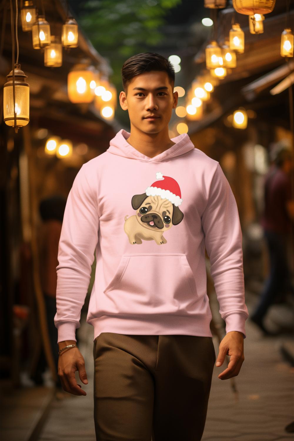 Men's Pug Hoodie Sweatshirt Light Baby Pink by ZealforTee