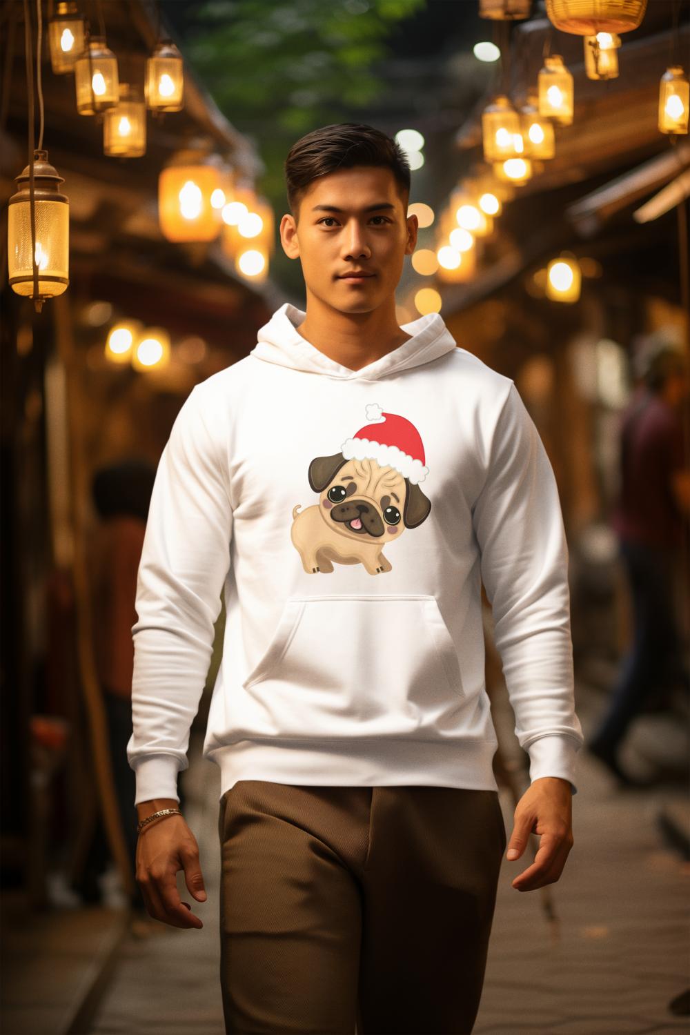 Men's Pug Hoodie Sweatshirt White by ZealforTee