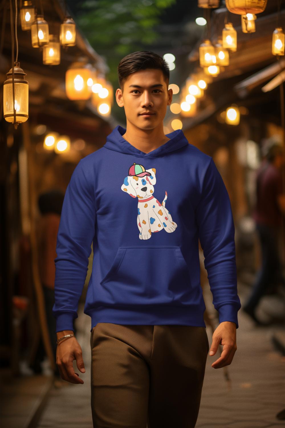 Men's Pups Along Cap Hoodie Sweatshirt Bottle Green by ZealforTee