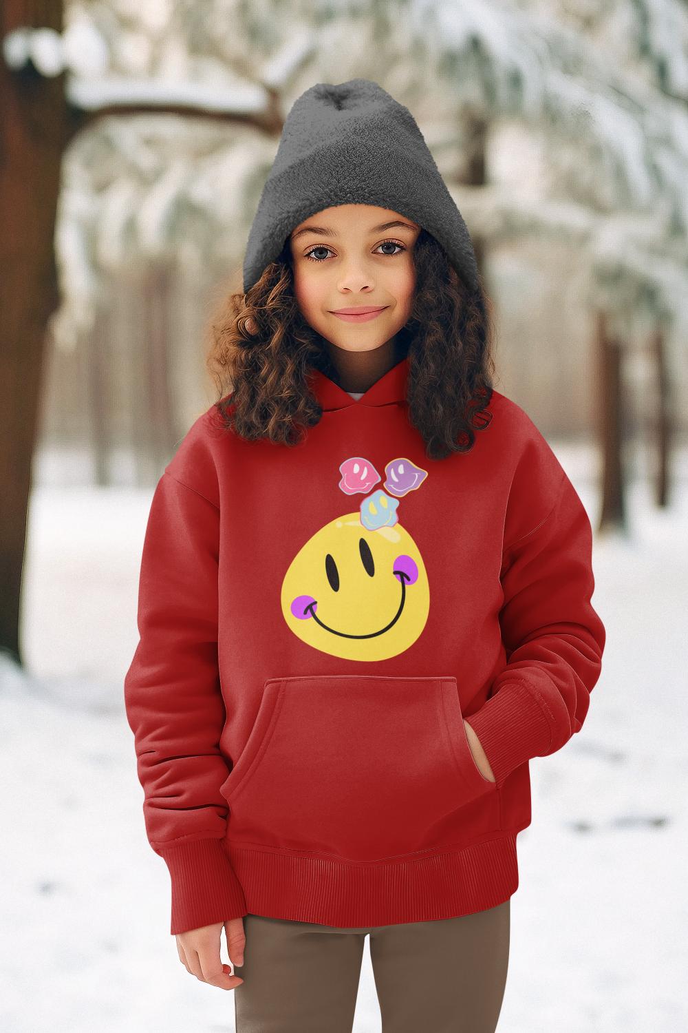 Girl's Yellow Smiley Hoodie Sweatshirt Red by ZealforTee