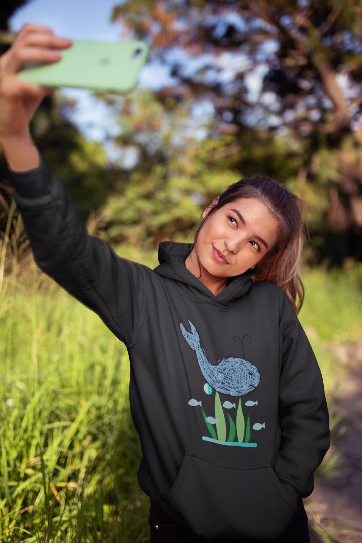 Women's Crayon Whale Hoodie Sweatshirt Light Baby Pink by ZealforTee