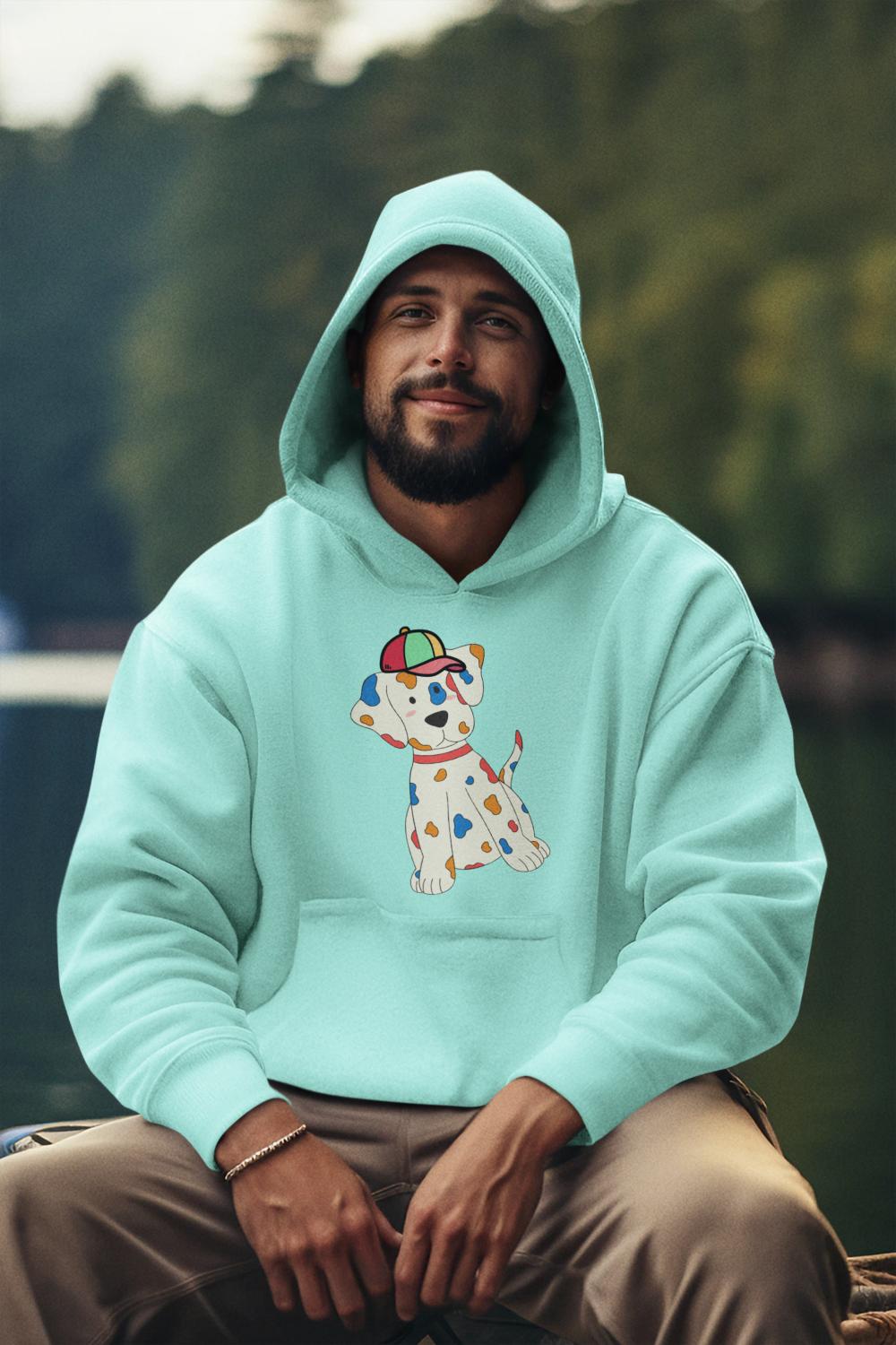 Men's Pups Along Cap Hoodie Sweatshirt Bottle Green by ZealforTee