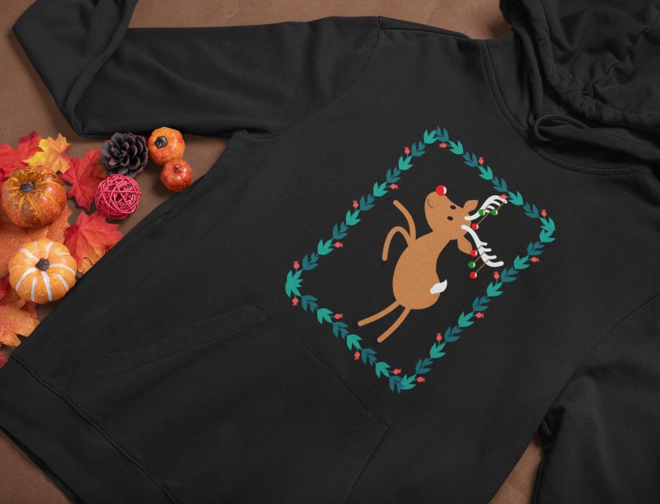Men's Reindeer Christmas Hoodie Sweatshirt White by ZealforTee