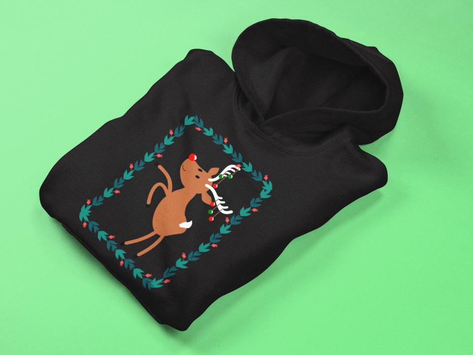 Men's Reindeer Christmas Hoodie Sweatshirt Black by ZealforTee