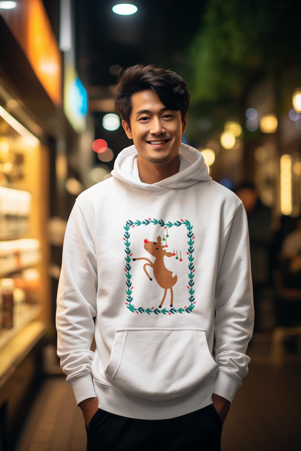 Men's Reindeer Christmas Hoodie Sweatshirt White by ZealforTee