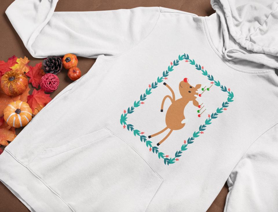 Men's Reindeer Christmas Hoodie Sweatshirt White by ZealforTee