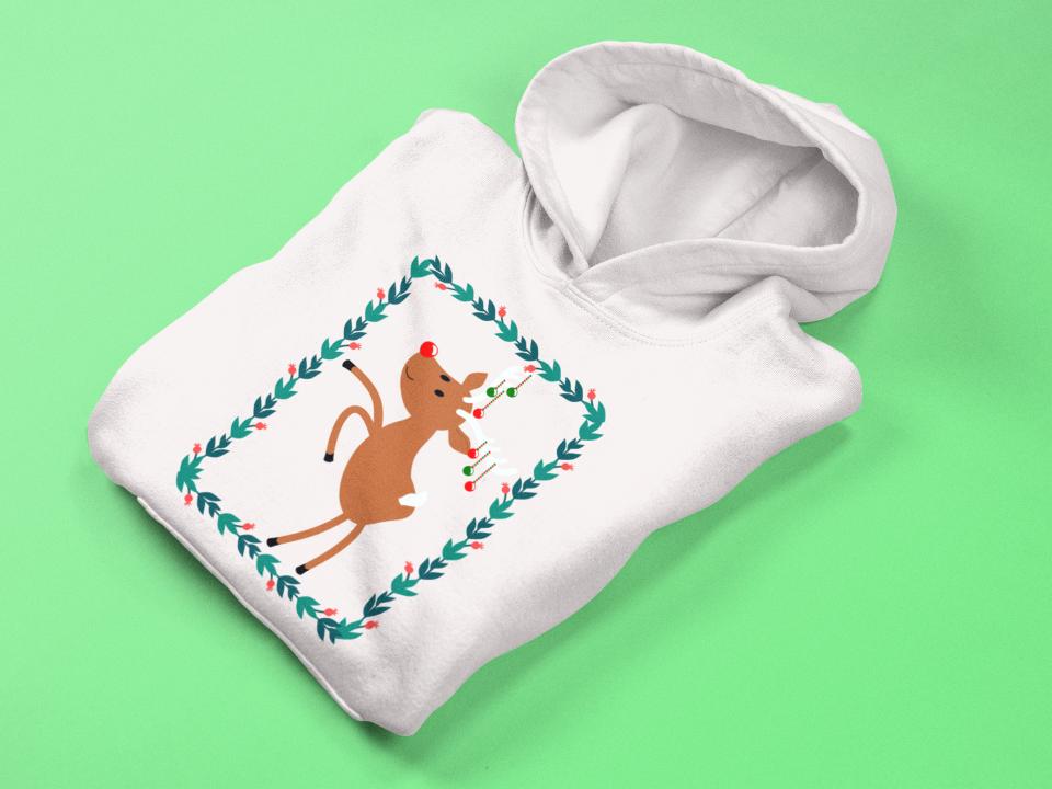 Men's Reindeer Christmas Hoodie Sweatshirt Maroon by ZealforTee