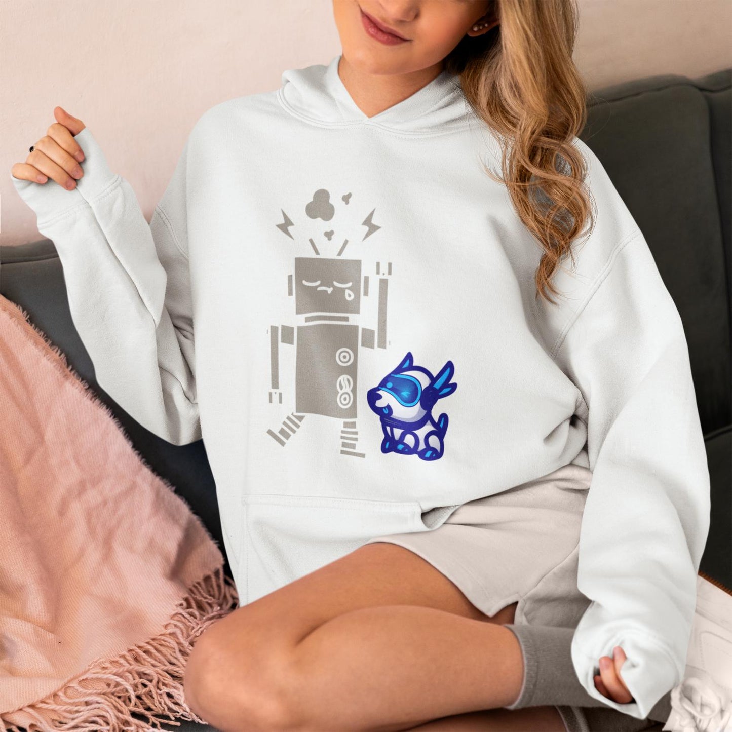 Women's Robotic Dog Hoodies White by ZealforTee