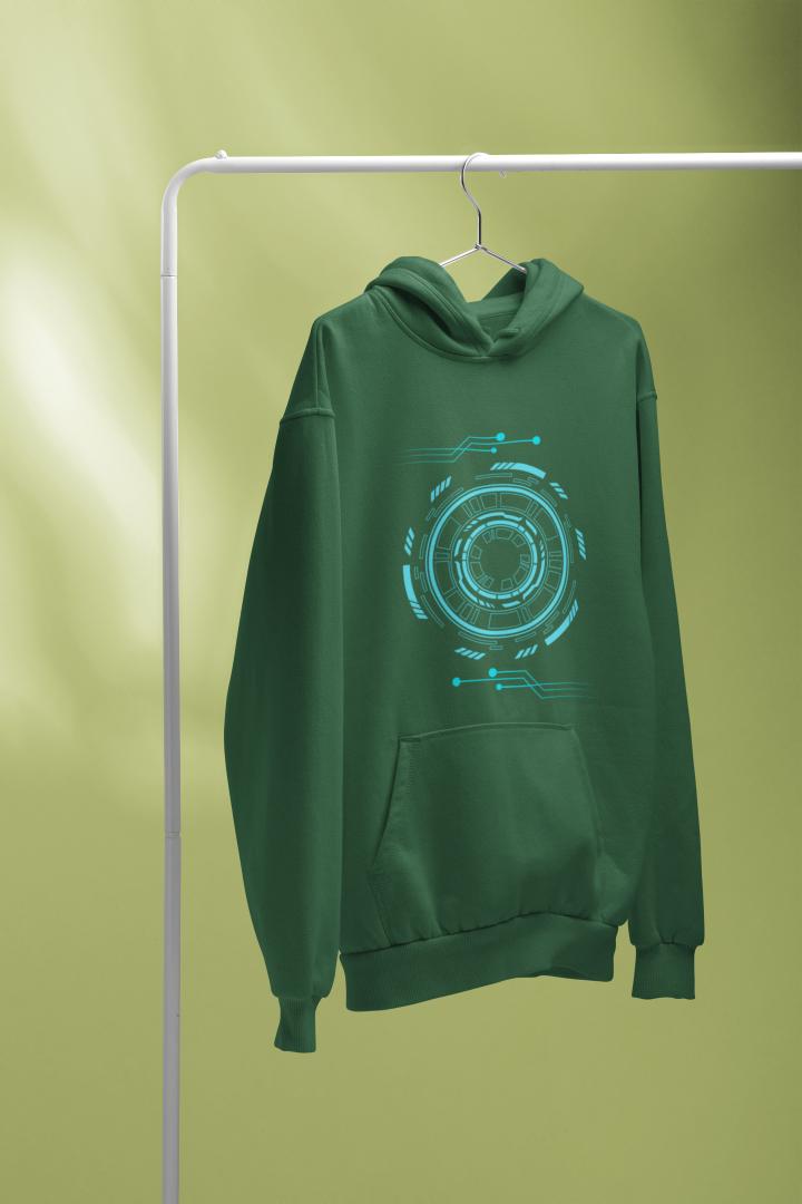 Men's Robotic Oversized Hooded Sweatshirt Bottle Green by ZealforTee