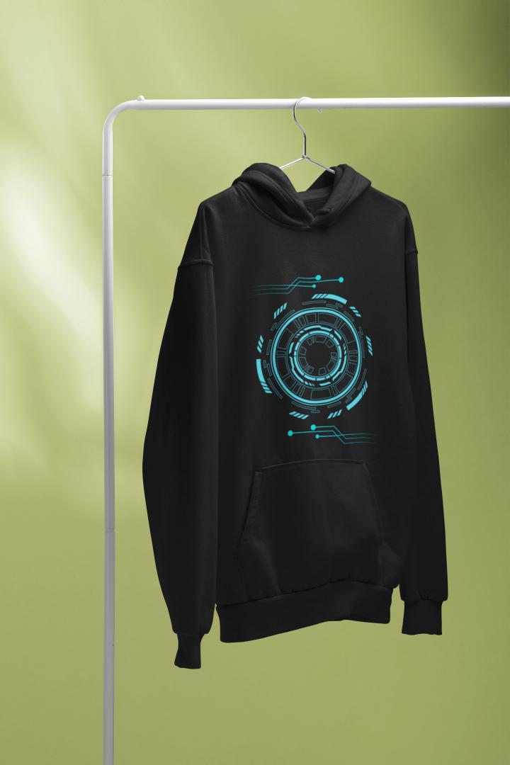 Men's Robotic Oversized Hooded Sweatshirt Black by ZealforTee