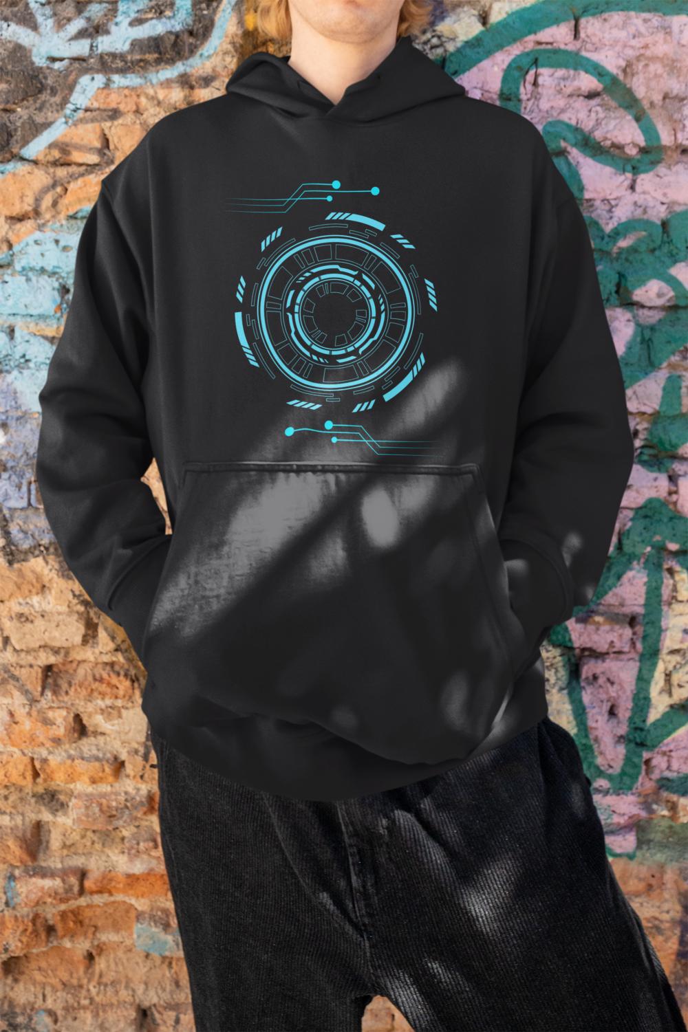 Men's Robotic Oversized Hooded Sweatshirt Navy Blue by ZealforTee