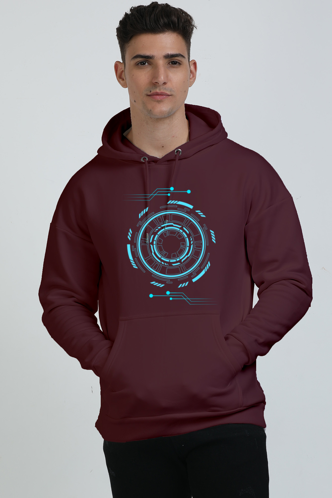 Men's Robotic Oversized Hooded Sweatshirt Maroon by ZealforTee