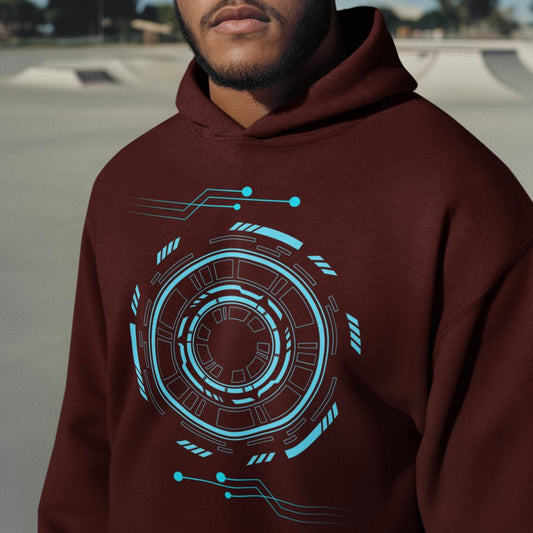 Men's Robotic Oversized Hooded Sweatshirt Maroon by ZealforTee