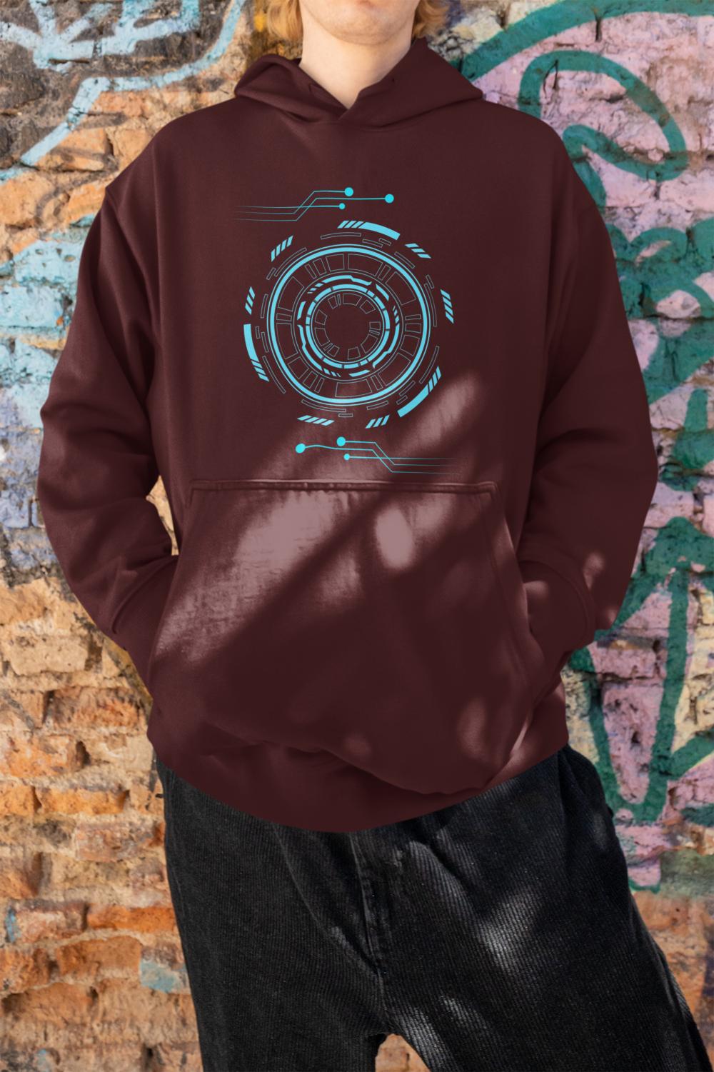 Men's Robotic Oversized Hooded Sweatshirt Maroon by ZealforTee