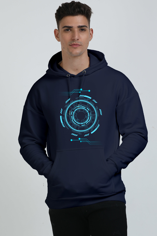 Men's Robotic Oversized Hooded Sweatshirt Navy Blue by ZealforTee
