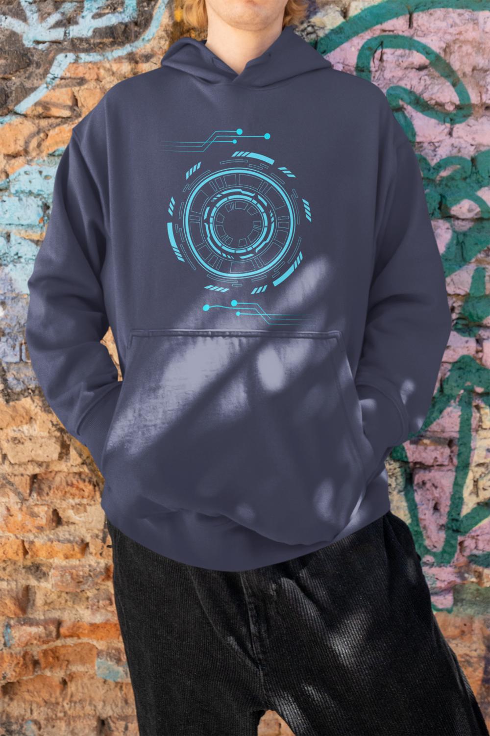 Men's Robotic Oversized Hooded Sweatshirt Navy Blue by ZealforTee