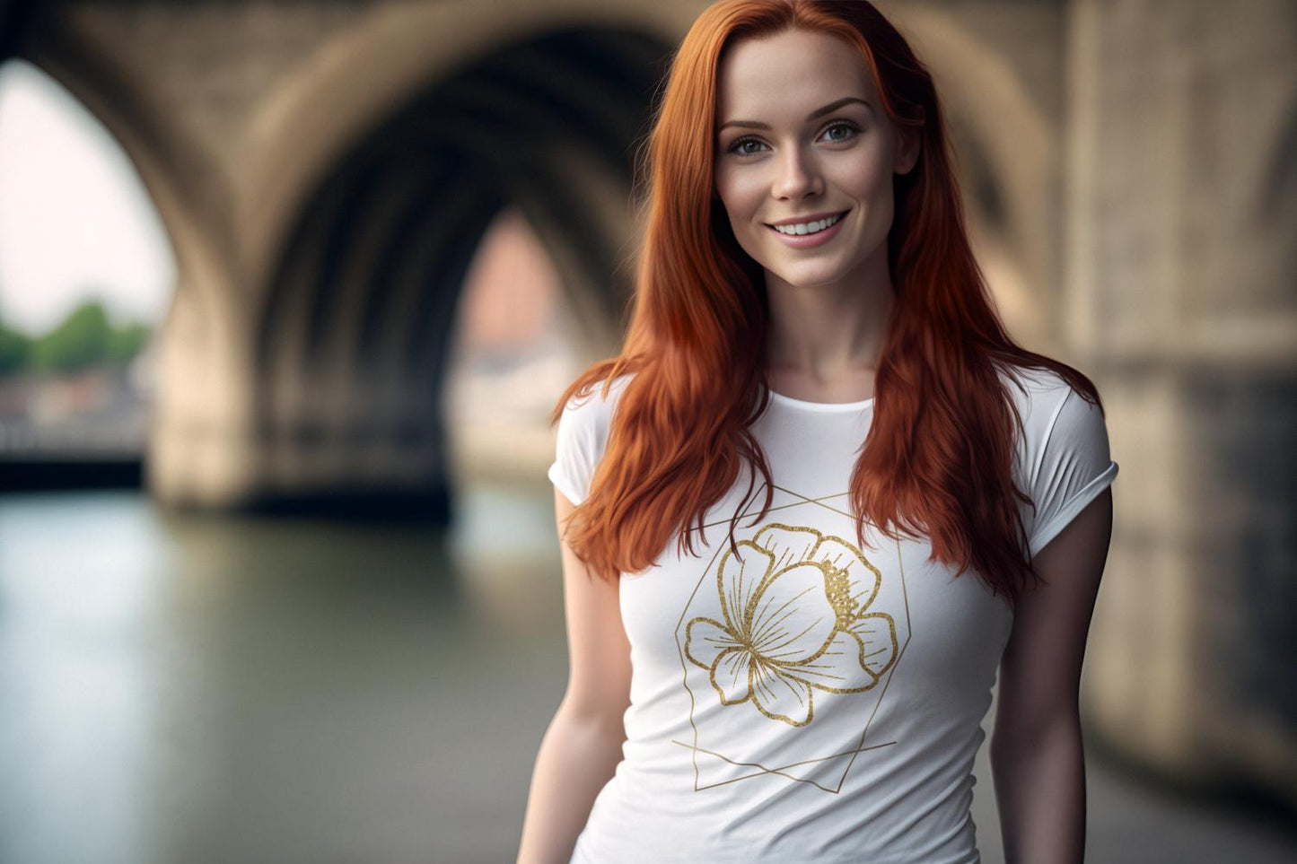 Women's Golden Flower T-shirt White by ZealforTee